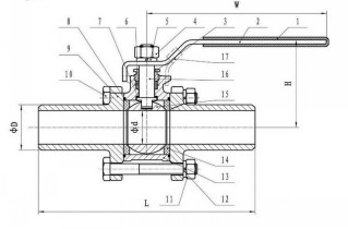 三片式加长对焊球阀，三片式加长对焊球阀结构图