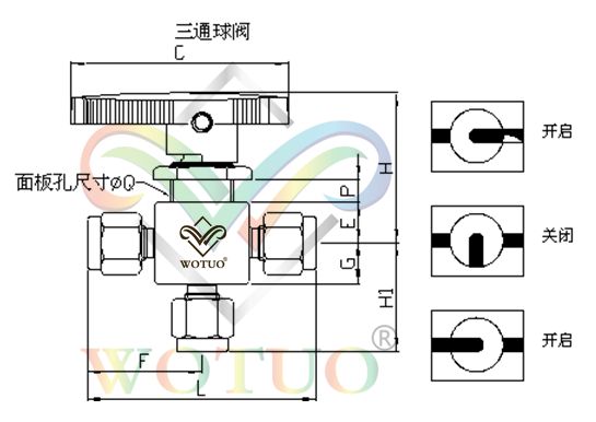 三通卡套球阀结构示意图